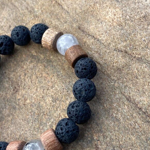 Wanderer and Gatherer Bracelet - Tourmalined Quartz, Bamboo, and Lava SM/SM-MED - Picture 3 of 5